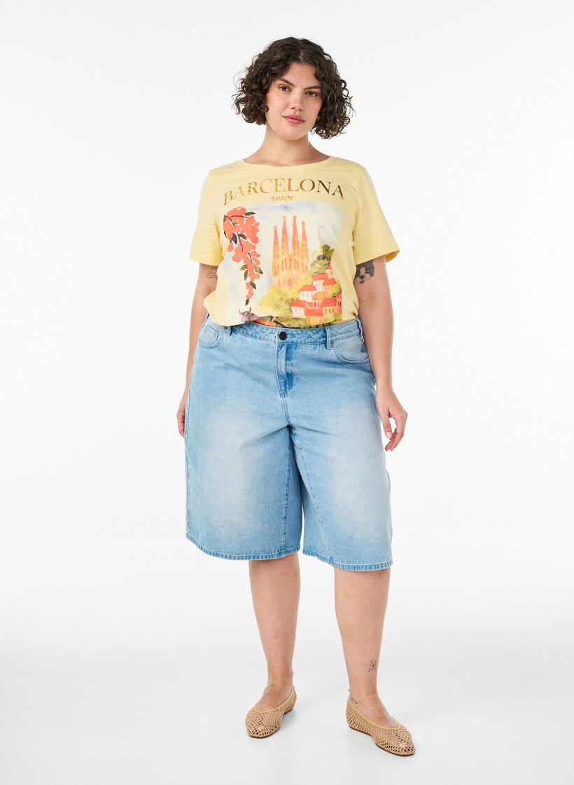 T-shirt aus Baumwolle mit Print, Gelb, Model image number 1