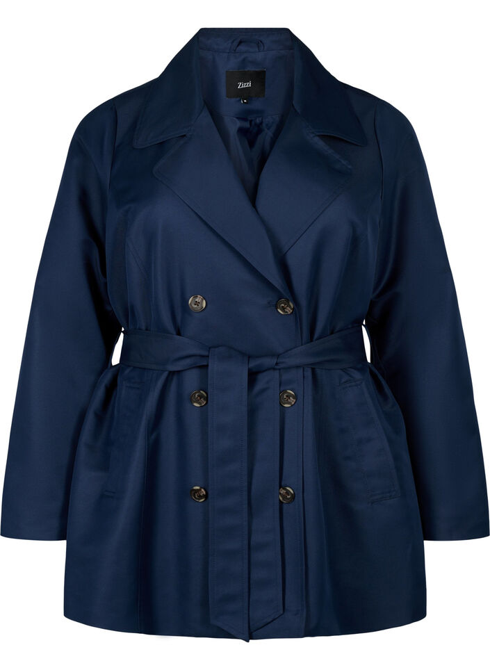 Kurzer Trenchcoat mit Gürtel Blau 40-64 Zizzi