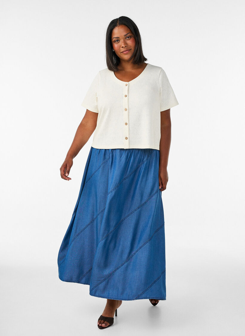 Strukturierte Bluse aus Baumwolle mit Knopfleiste, Vanille, Model image number 1