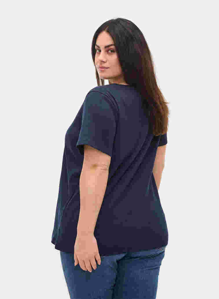T-Shirt aus Baumwolle mit Rippstruktur, Navy Blazer, Model image number 1