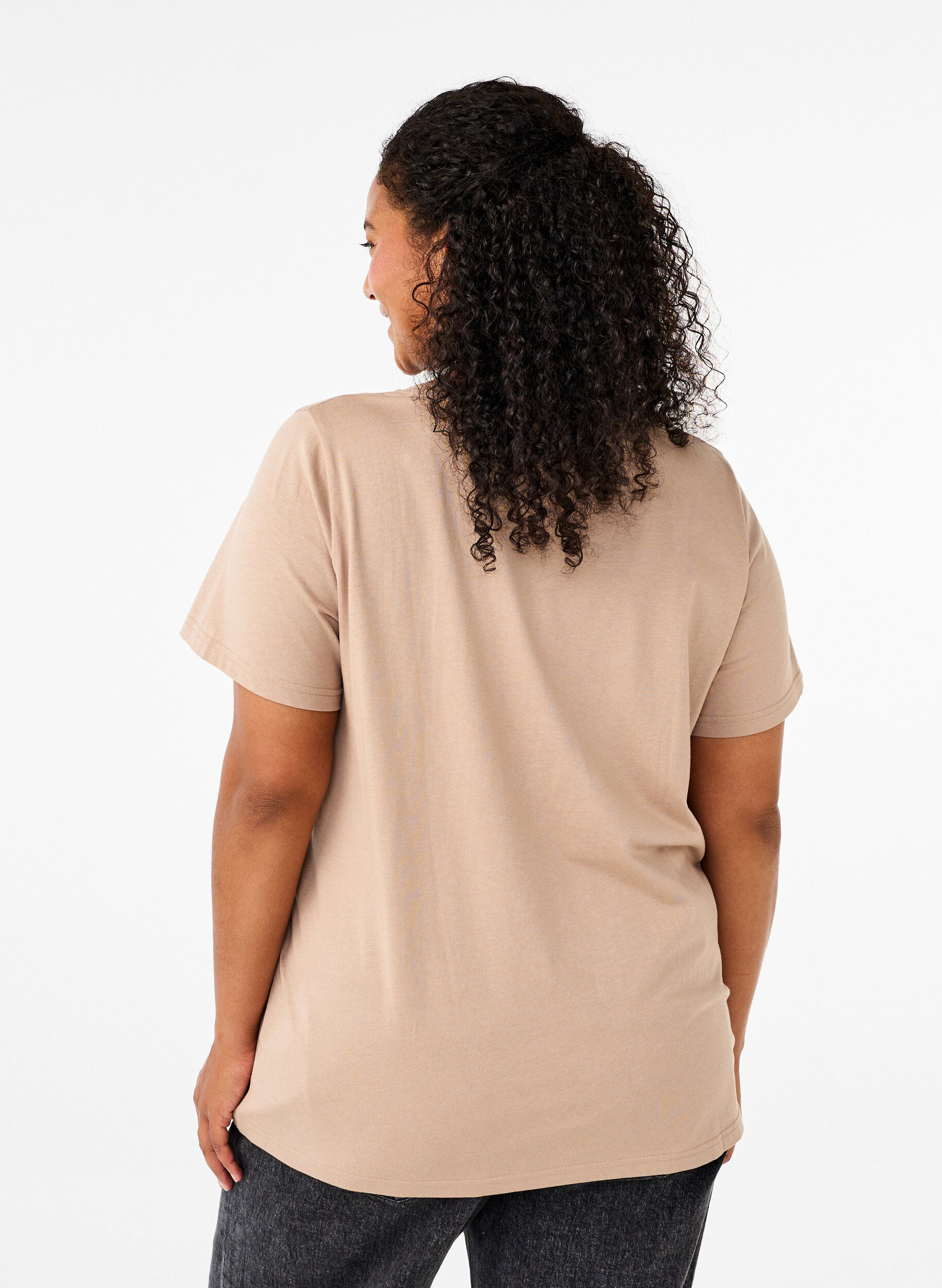 Zizzi Baumwoll-T-Shirt mit Druck, S. Mink w. Flower, Model image number 1