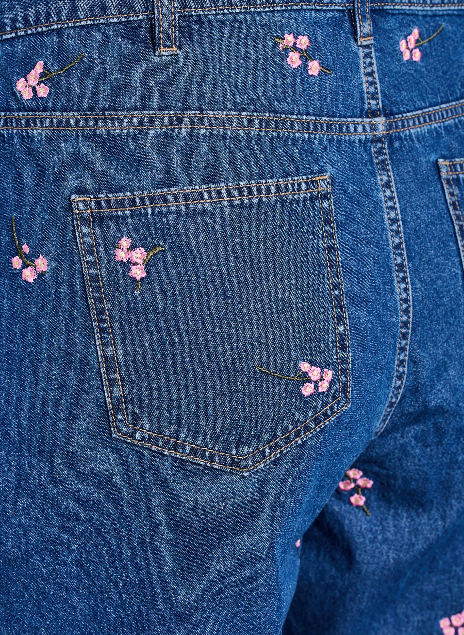 Zizzi Denim-Shorts mit aufgestickten Blumen, Blau, Packshot image number 3