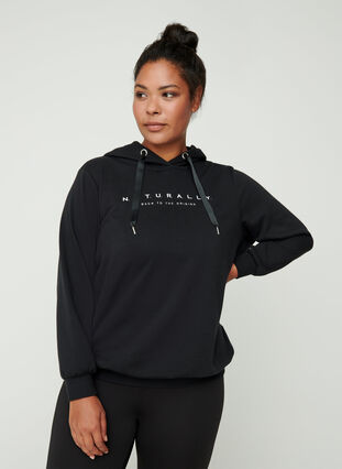 Sweatshirt mit Kapuze und Print, Black, Model image number 0