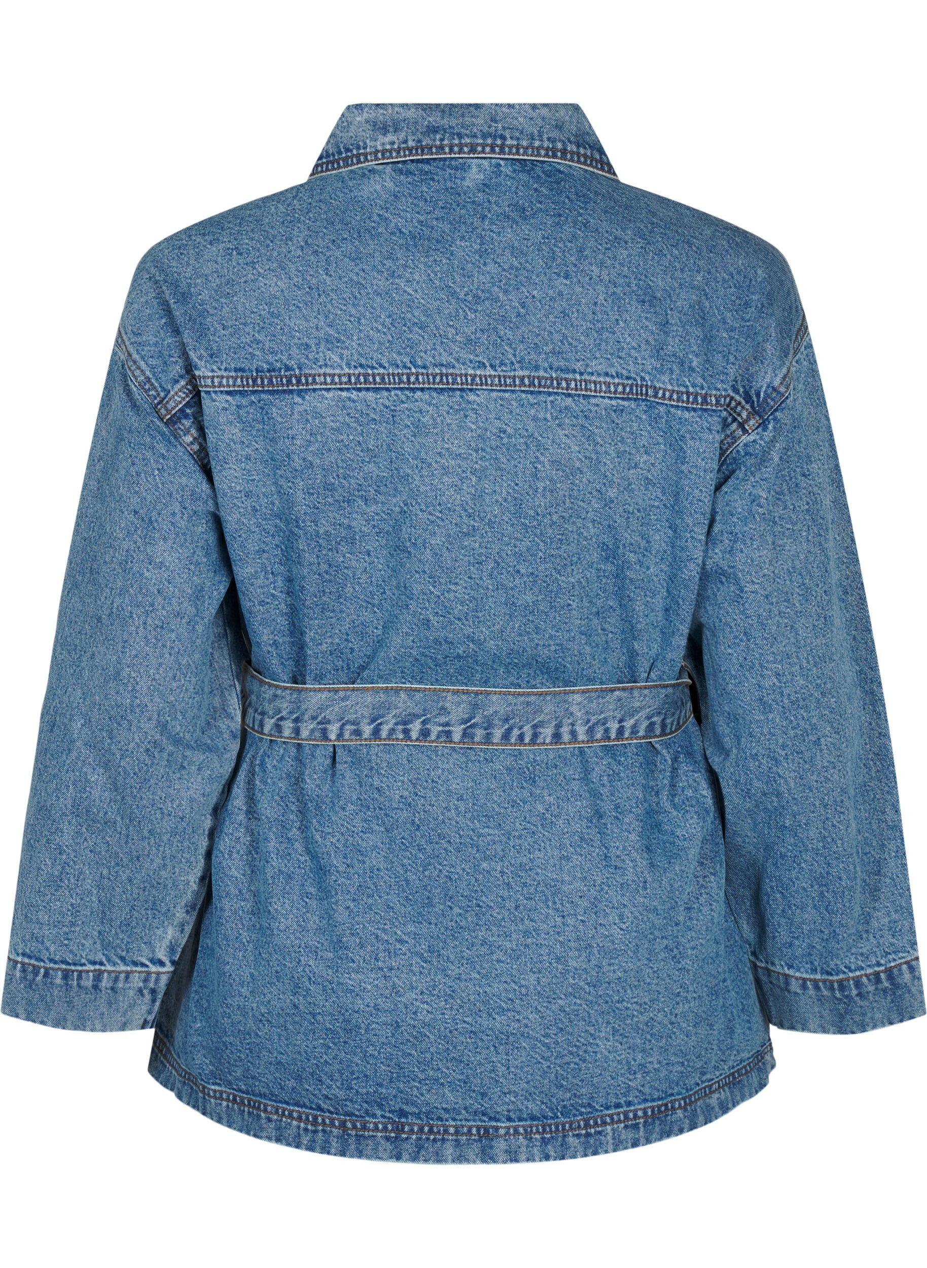 Zizzi Denim-Jacke mit Bindeg&uuml;rtel, Blue Denim, Packshot image number 1