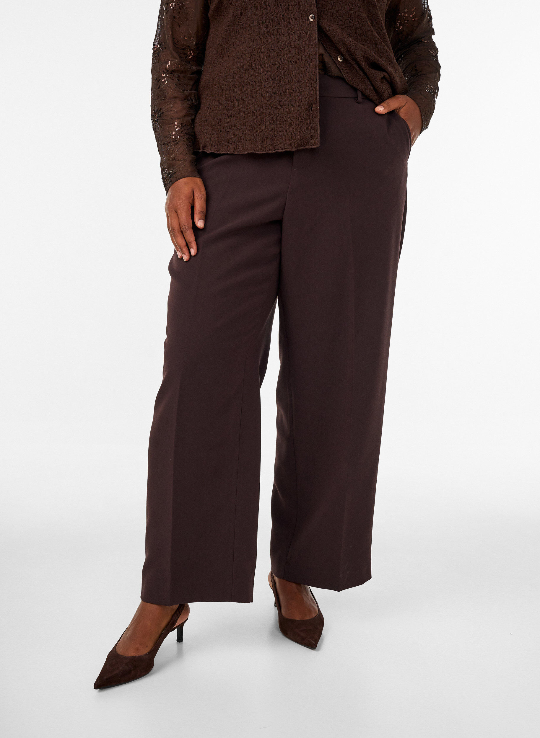 ZizziWeite Anzughose mit hoher Taille, Braun, Model image number 2