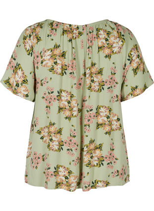 Kurzarm Bluse aus Viskose mit Blumenprint, Light Green April, Packshot image number 1