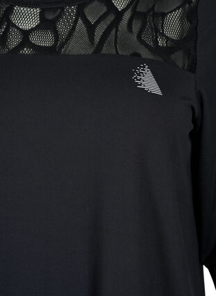 Trainings-T-Shirt mit 3/4-Ärmeln und gemustertem Gittergewebe, Black, Packshot image number 2