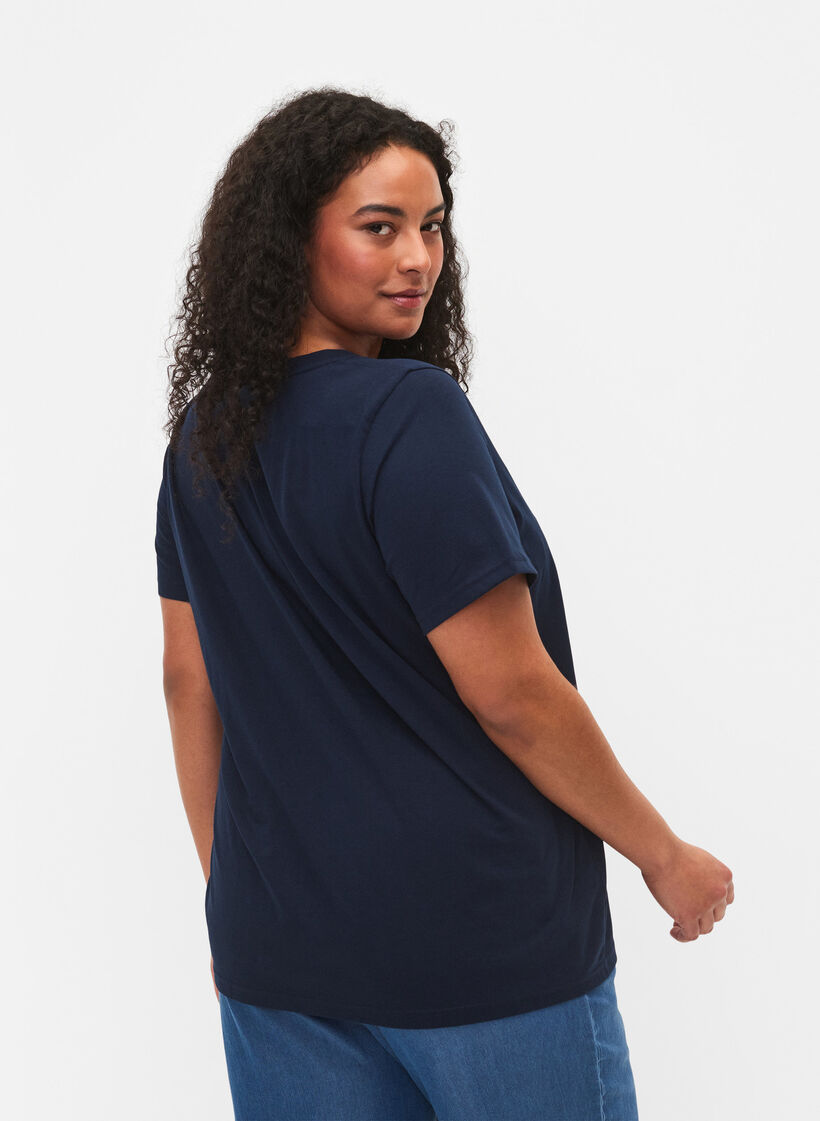 Kurzärmliges T-Shirt mit V-Ausschnitt, Blau, Model image number 2