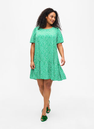 FLASH – Kleid aus Viskose mit Schnittlinie, Bright Green Wh. AOP, Model image number 2