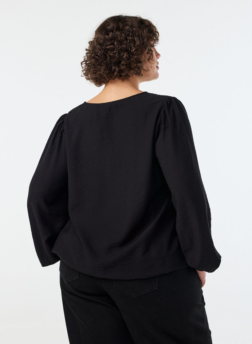 Viskosebluse mit V-Ausschnitt und Ballonform, Schwarz, Model image number 2