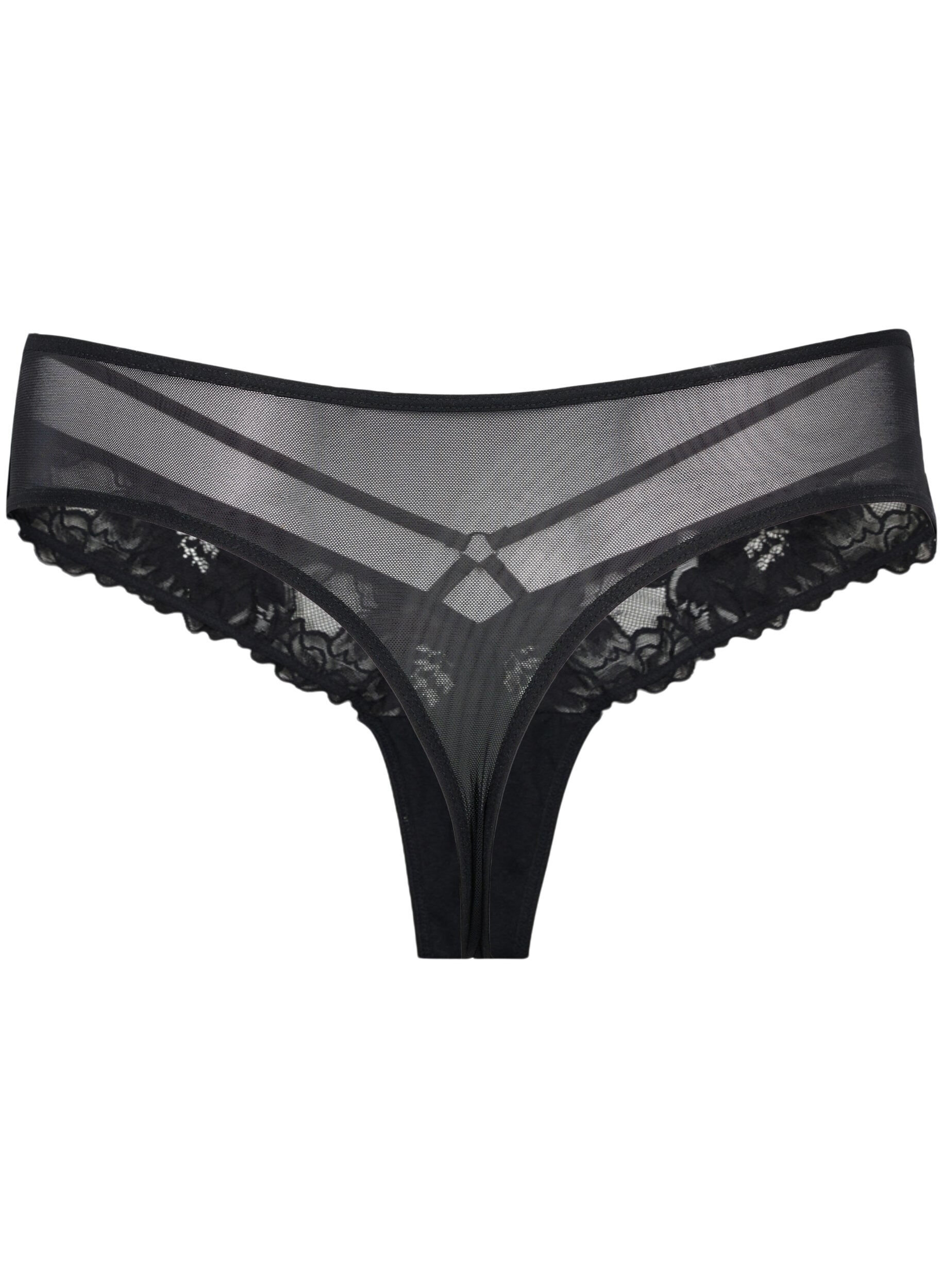 Zizzi Spitzen G-String mit Mesh, Black, Packshot image number 1