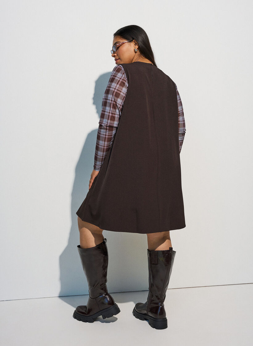&Auml;rmelloses A-Linien-Kleid mit Nadelstreifen, Braun, Model image number 2