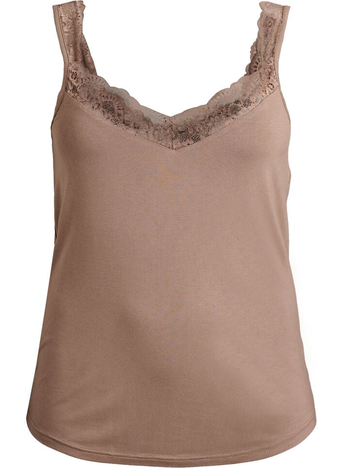 Top aus Viskose mit Spitze, Beige, Packshot image number 0