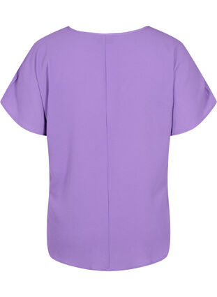 Bluse mit kurzen Ärmeln und Rundhalsausschnitt, Deep Lavender, Packshot image number 1