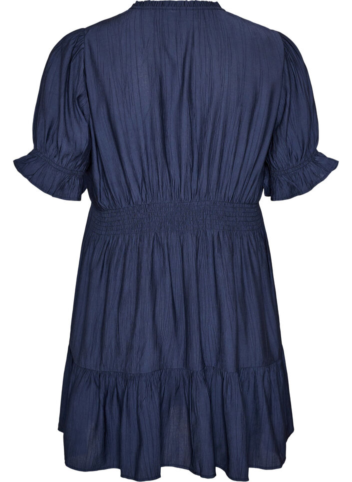 Kurzes Kleid aus Viskose mit R&uuml;schendetails, Blau, Packshot image number 1