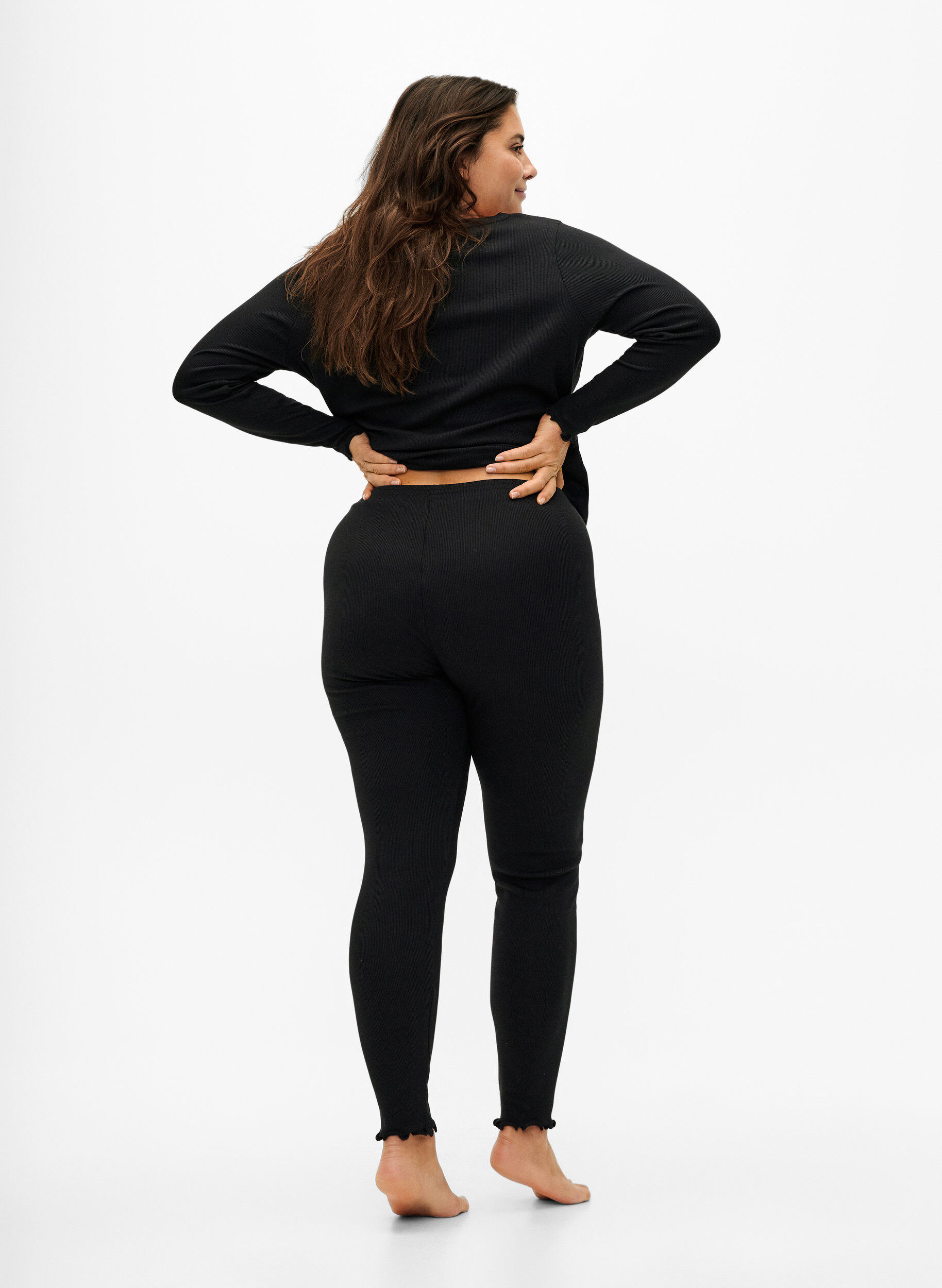Zizzi Eng geschnittene, gerippte Hose, Black, Model image number 1