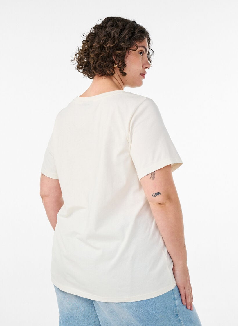 T-shirt aus Baumwolle mit Print, Vanille, Model image number 2