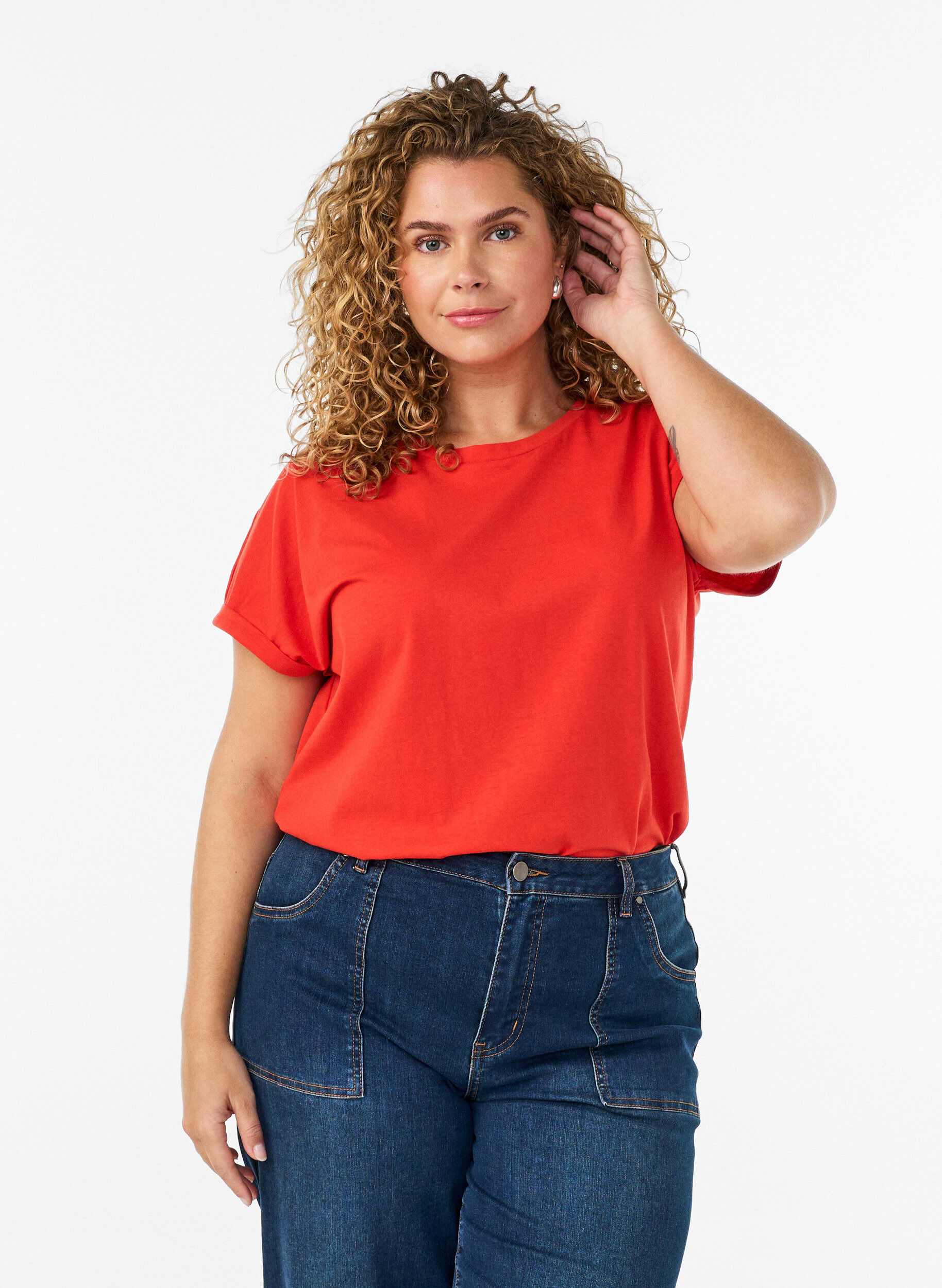 ZizziKurz&auml;rmeliges T-Shirt aus einer Baumwollmischung, Orange, Model image number 0