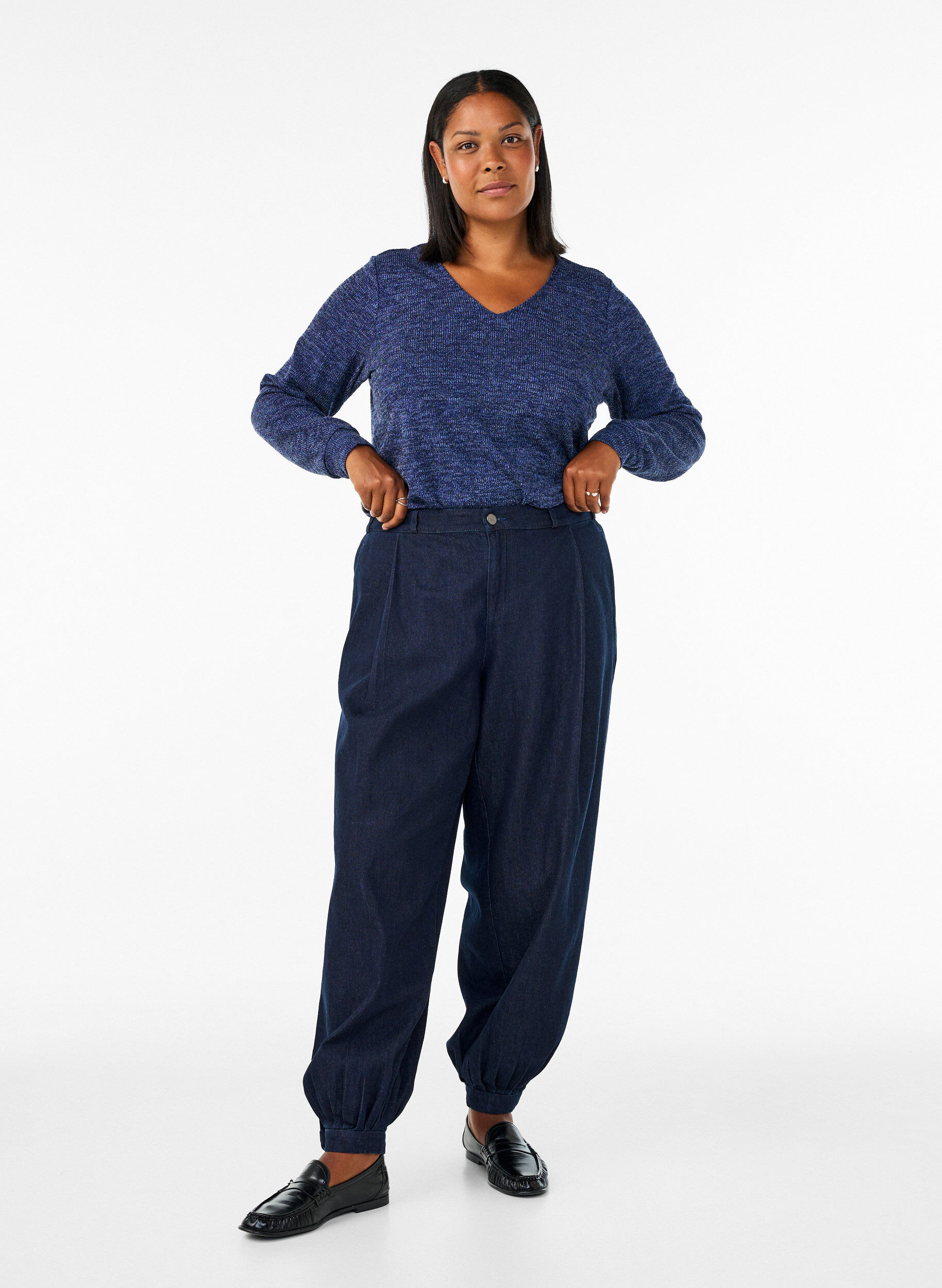 ZizziBluse aus Jersey mit V-Ausschnitt und langen &Auml;rmeln, Blau, Model image number 1