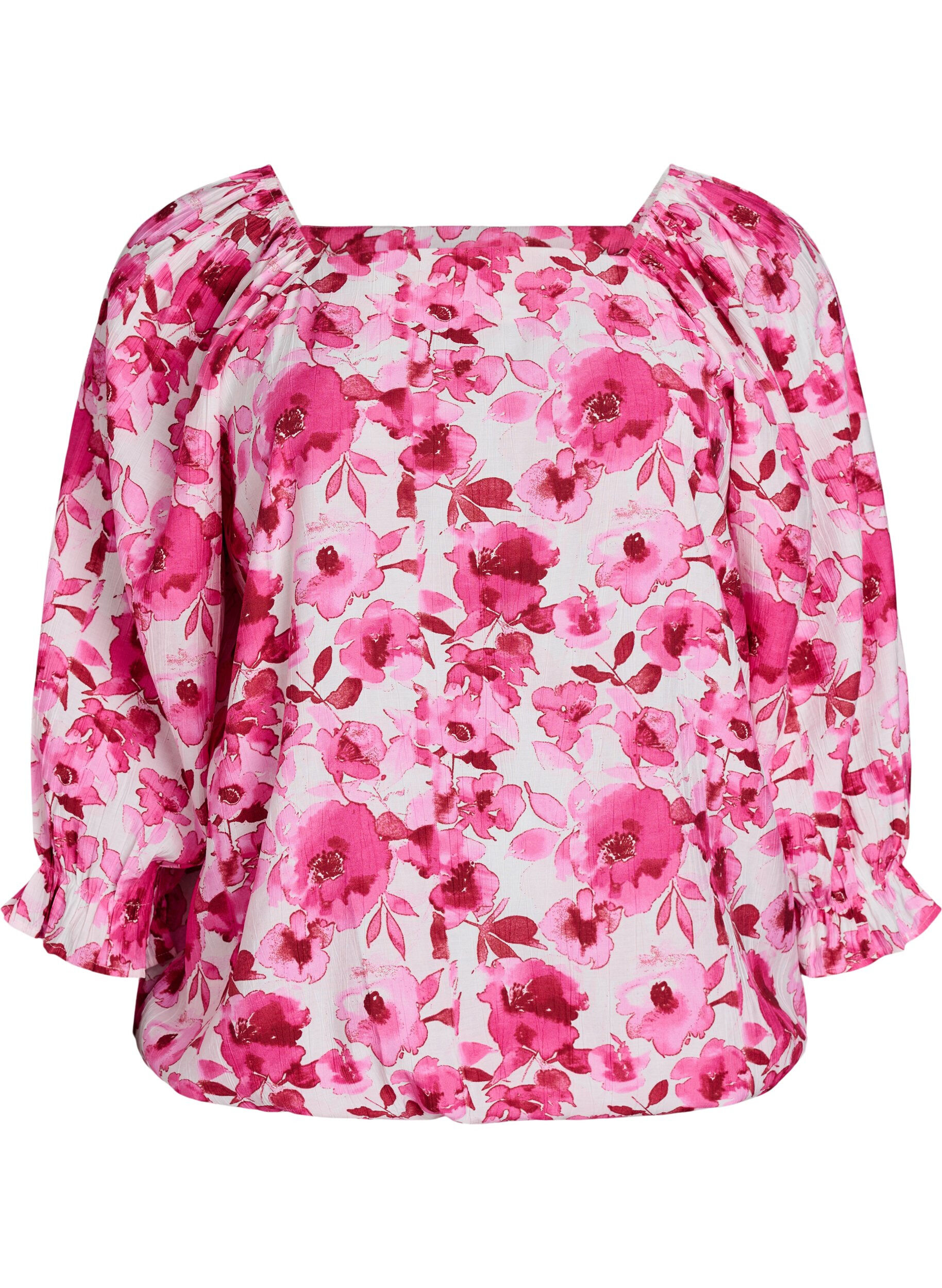 Zizzi Viskosebluse mit eckigem Ausschnitt und 3/4-&Auml;rmeln, Pink, Packshot image number 0