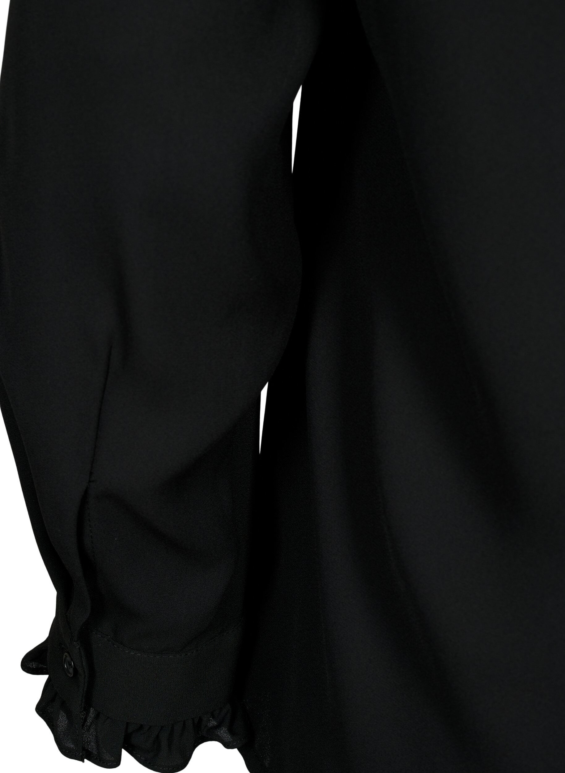 Zizzi Lang&auml;rmelige R&uuml;schenbluse, Black, Packshot image number 3