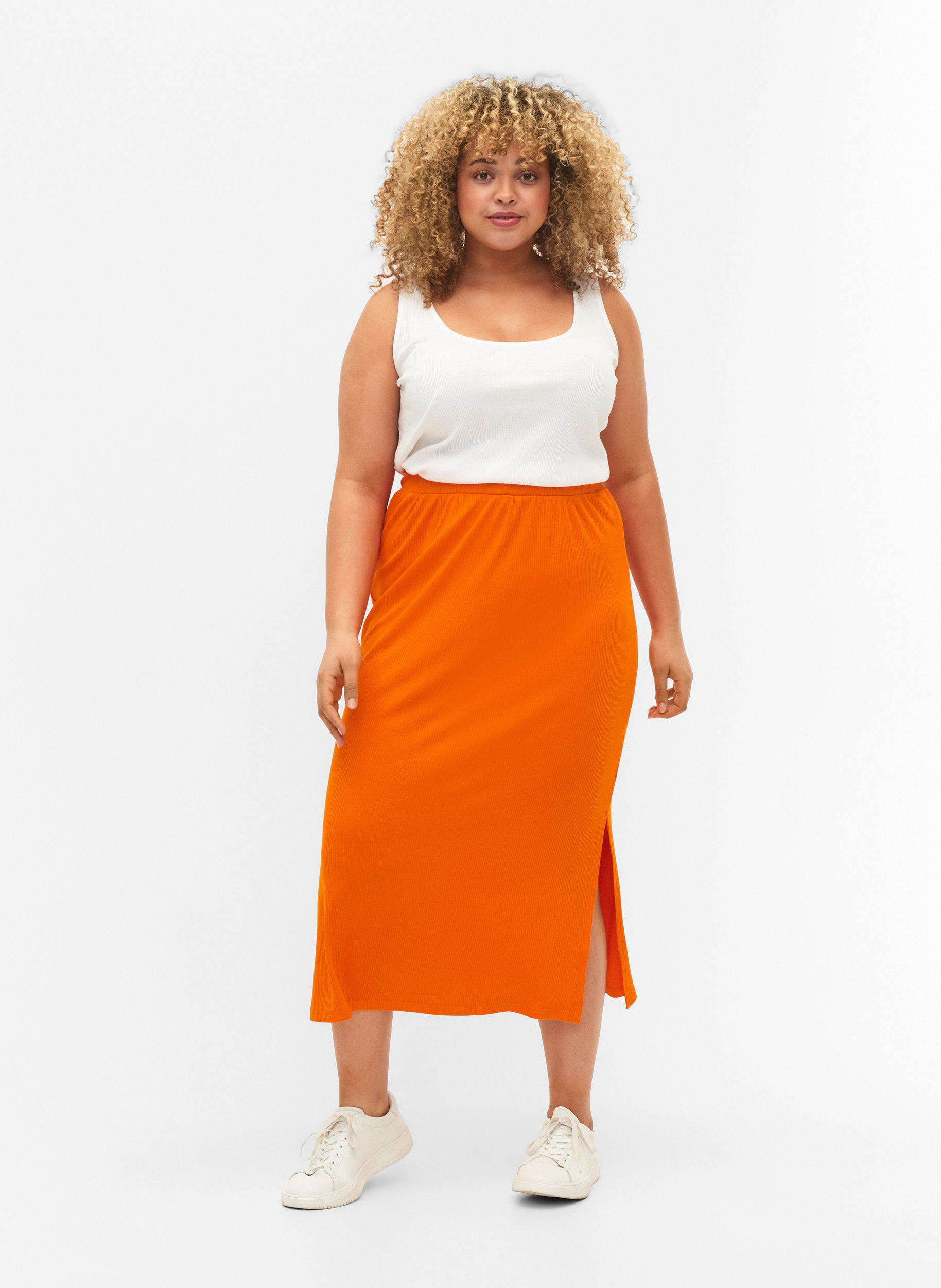 Zizzi 2er-Pack Basic Tanktop in Ripp Optik., Black/Bright White, Model image number 2