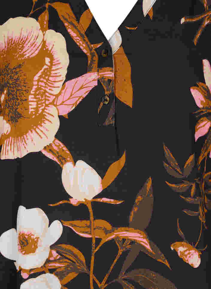 Bluse aus 100% Viskose mit Blumendruck, Black Flower AOP, Packshot image number 2