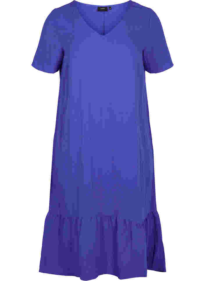 Kurzarm Viskosekleid mit V-Ausschnitt, Dazzling Blue, Packshot image number 0
