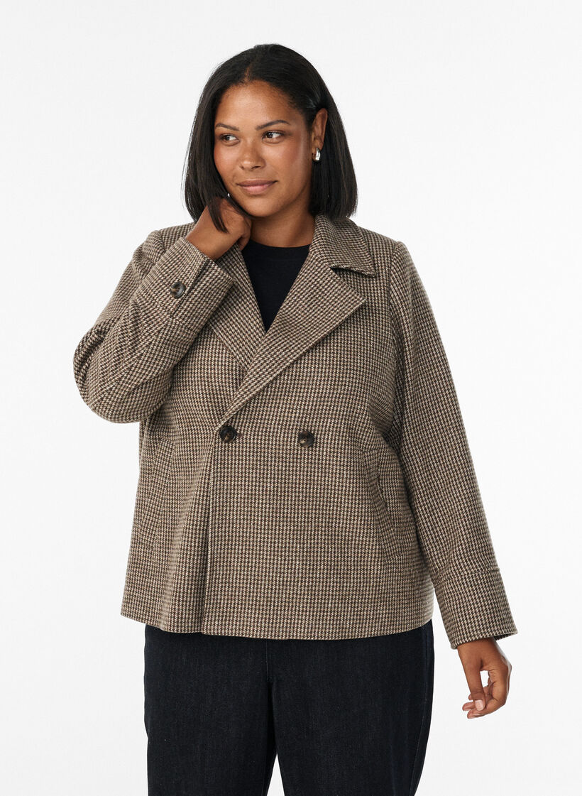 Kurzer zweireihiger Blazer, Braun, Model image number 0