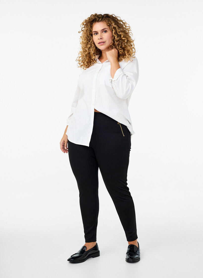 Leggings aus Viskose mit Reißverschlussdetail, Schwarz, Model image number 1