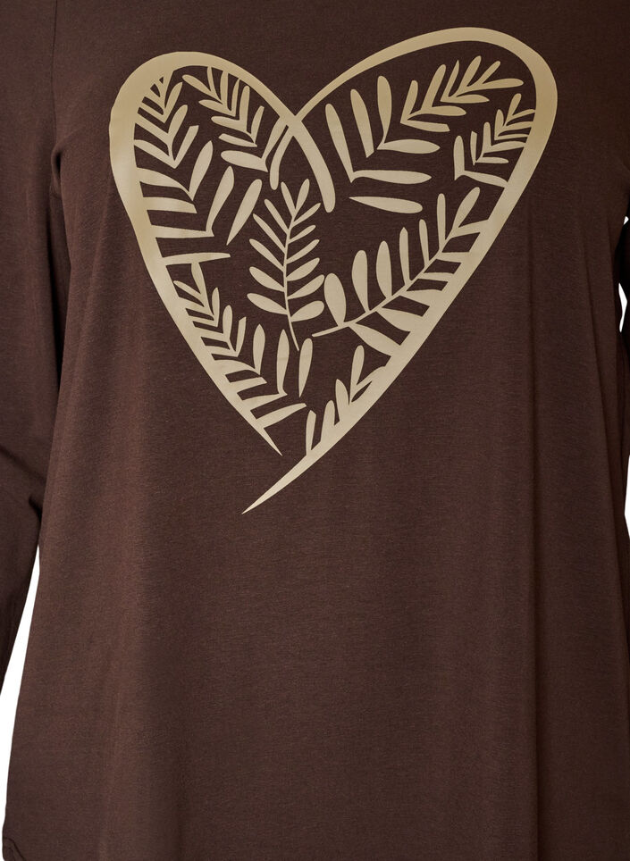 Pyjamaoberteil aus Baumwolle mit Herzmuster, Braun, Packshot image number 2