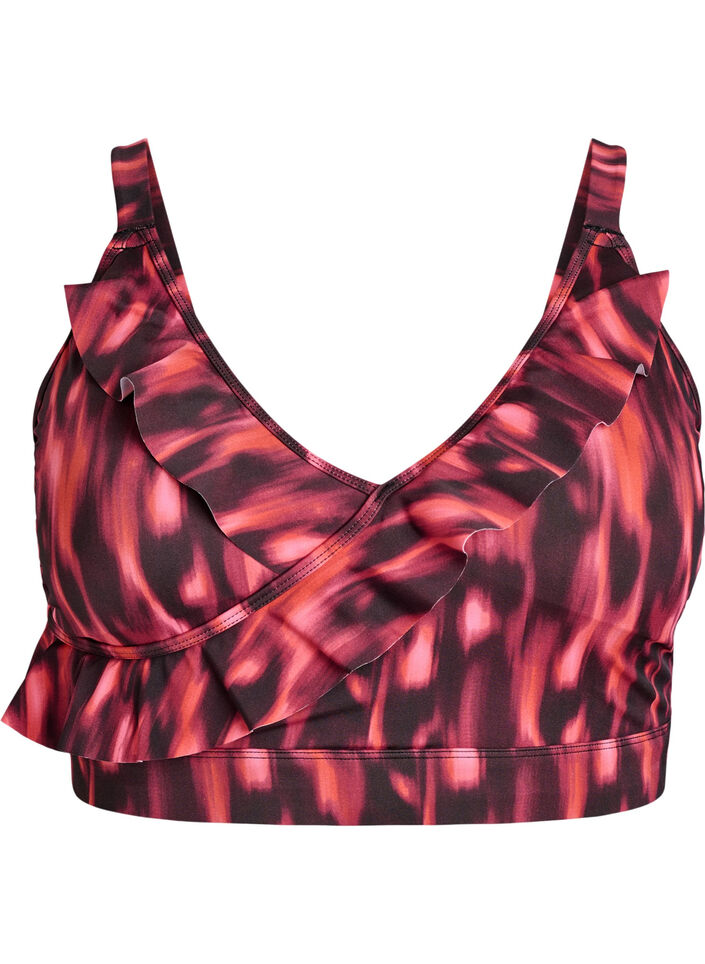 Bikinioberteil mit Print und R&uuml;schendetails, Pink, Packshot image number 0
