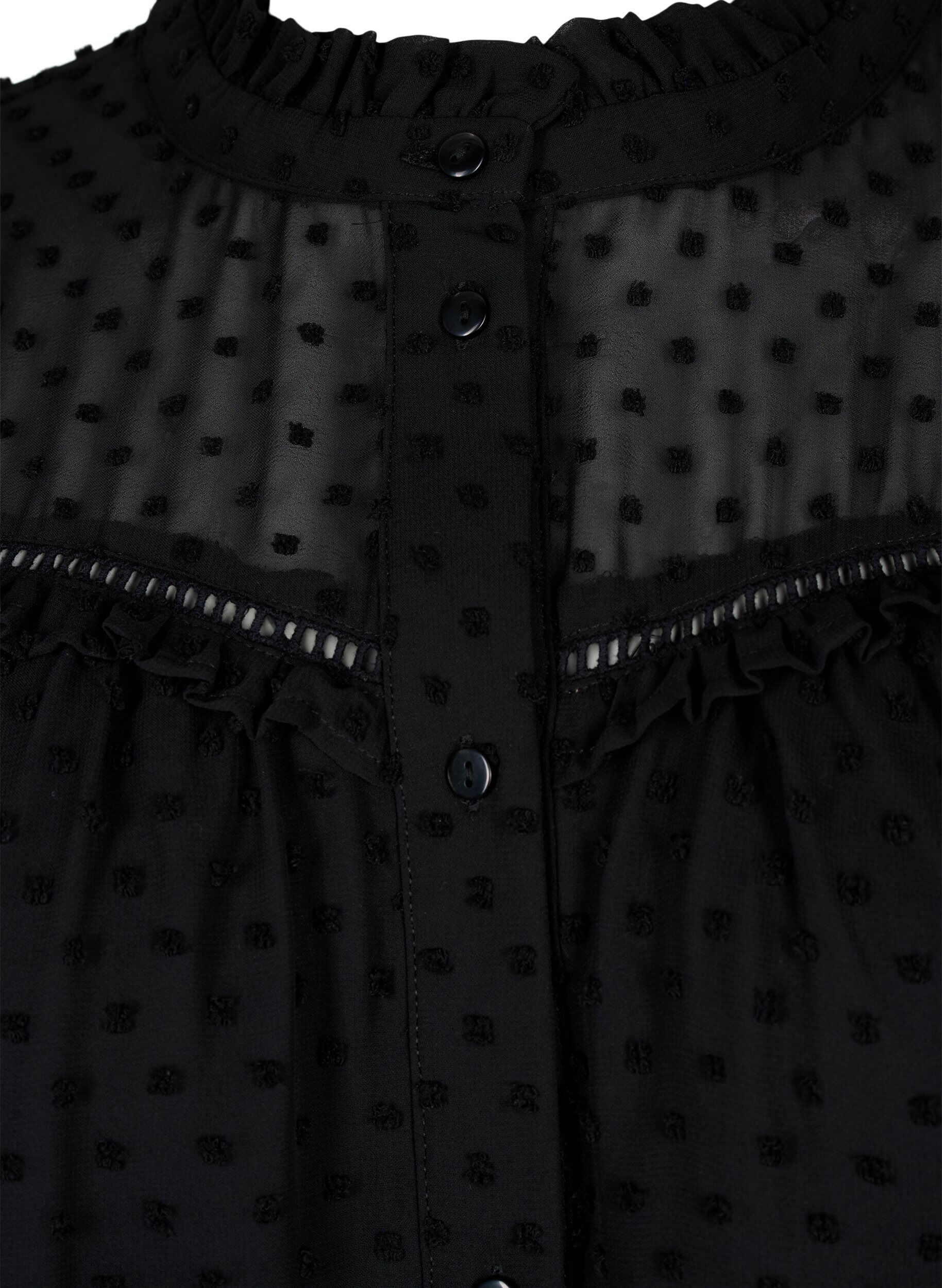 Zizzi  Hemdbluse mit R&uuml;schen und Punktstruktur, Black, Packshot image number 2