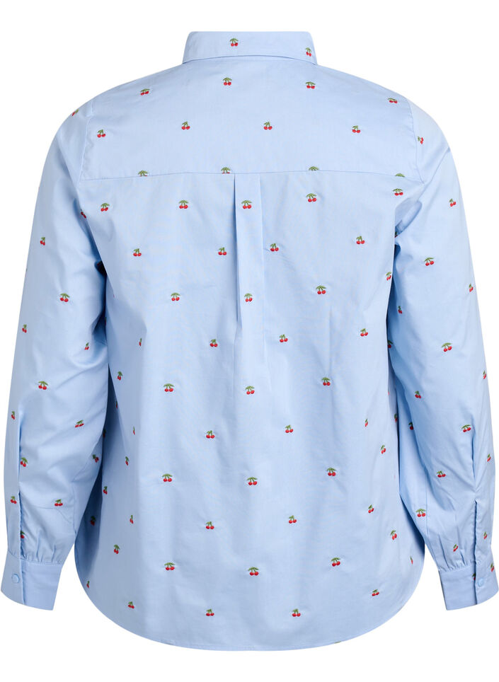 Hemdbluse mit gestickten Kirschen, Blau, Packshot image number 1