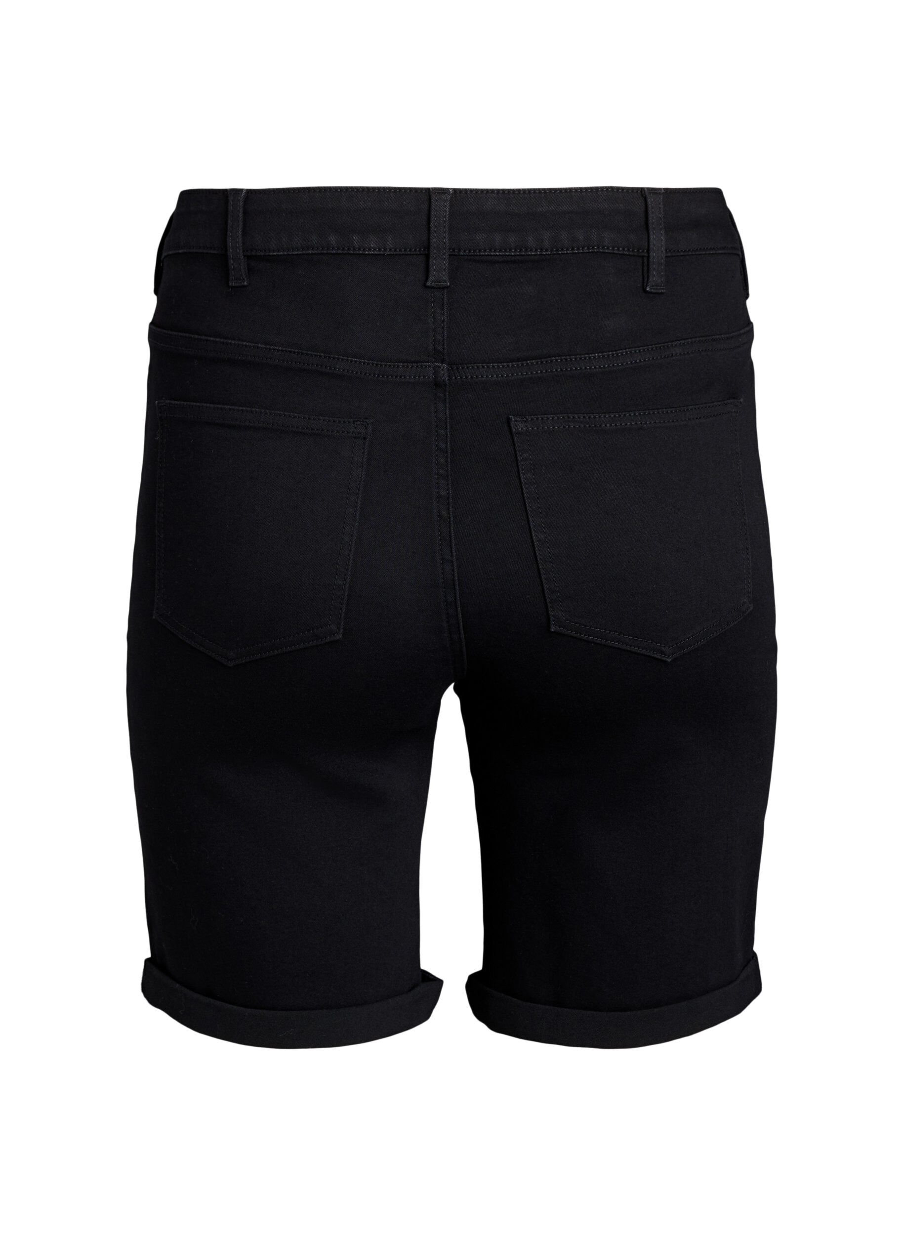 Zizzi Eng anliegende Jeansshorts mit hoher Taille, Schwarz, Packshot image number 1