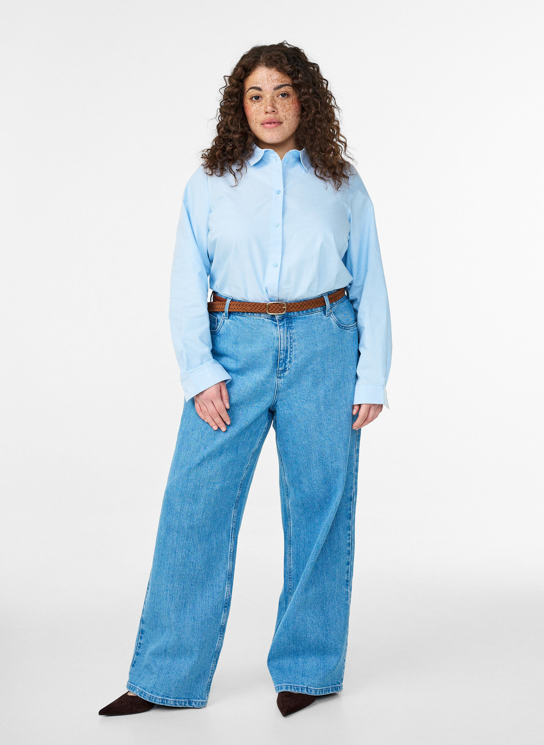 Zizzi Lang&auml;rmliges Baumwollhemd, Blau, Model image number 1