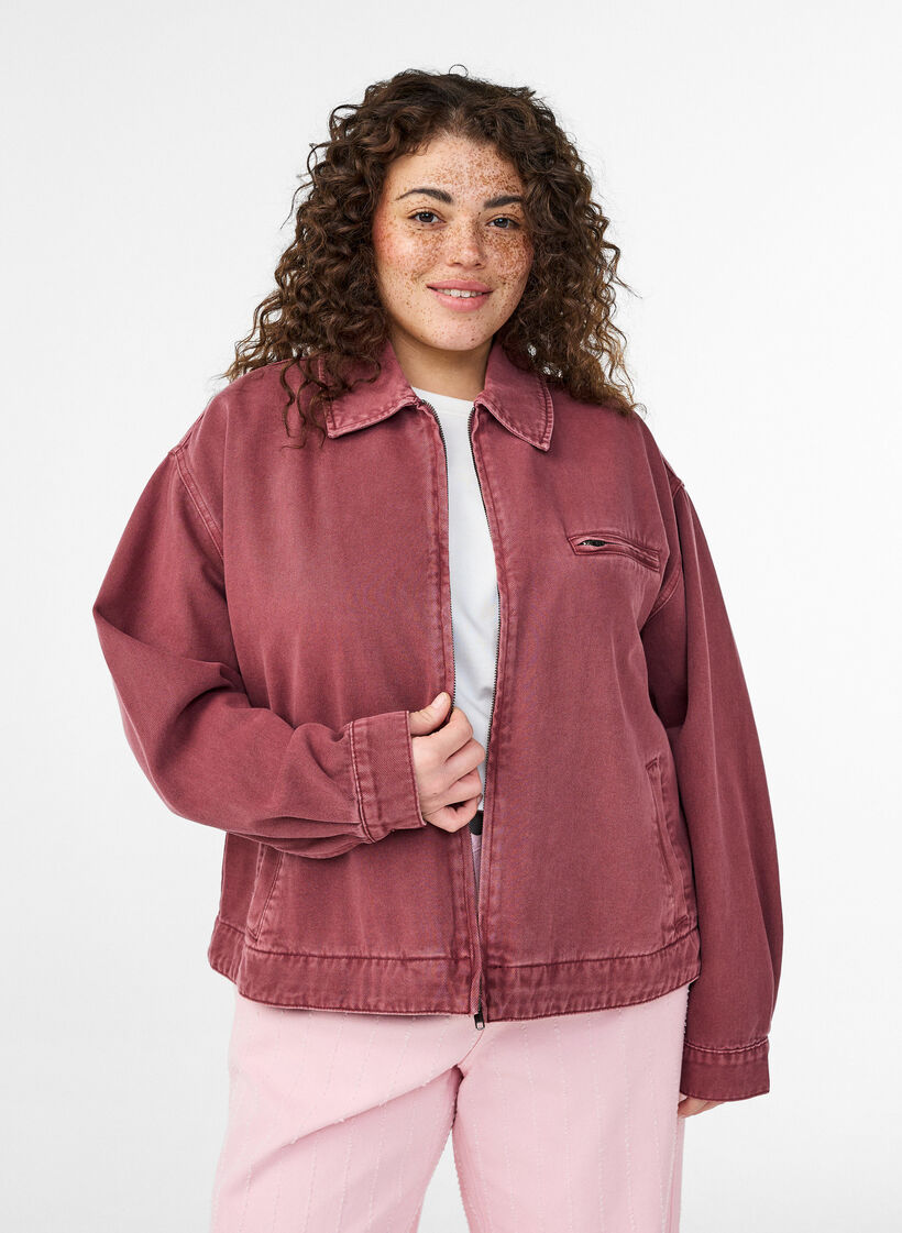 Farbige Denimjacke mit Rei&szlig;verschluss, Rot, Model image number 0