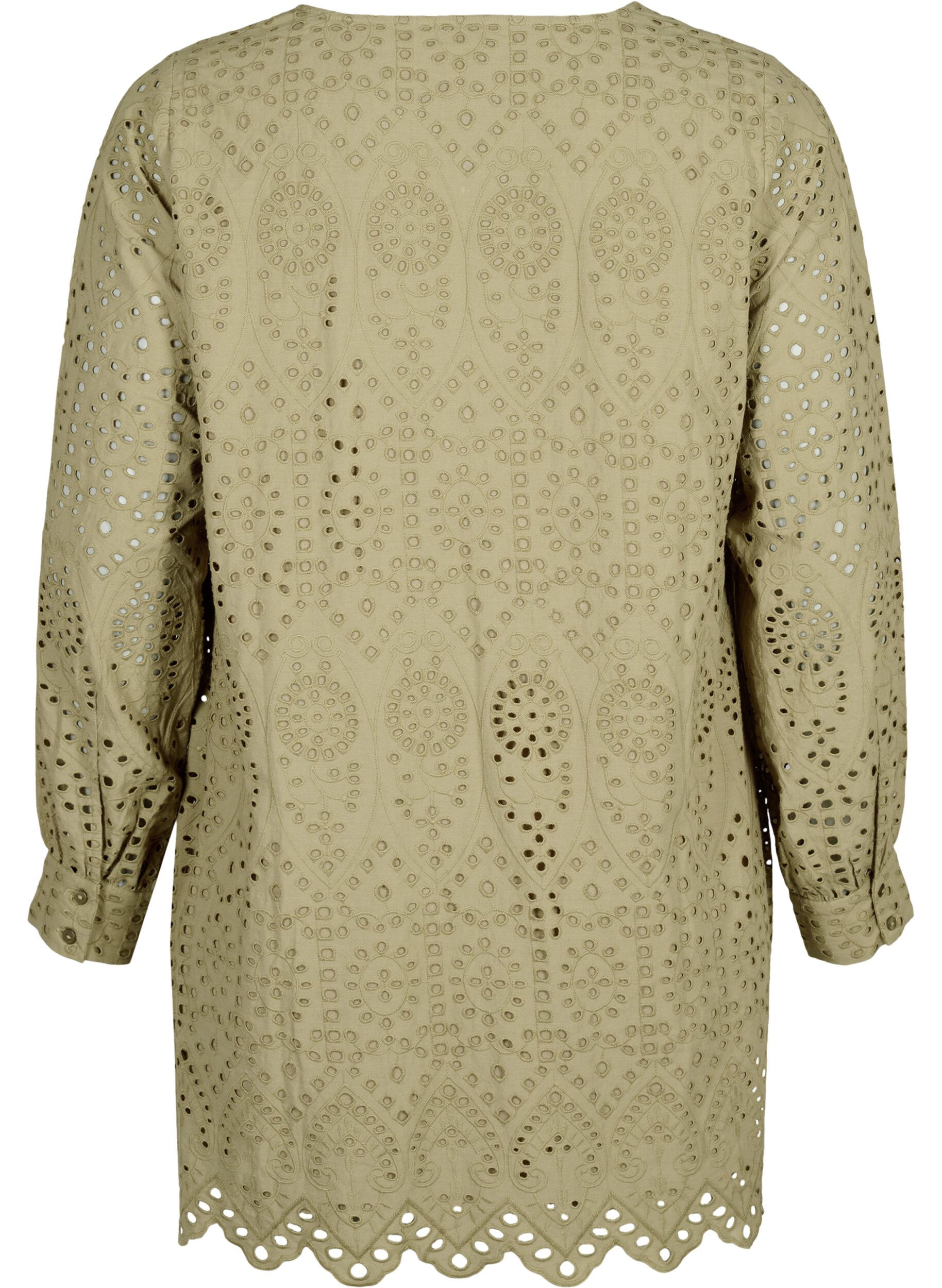 Zizzi Baumwolltunika mit Broderie Anglaise, Coriander, Packshot image number 1