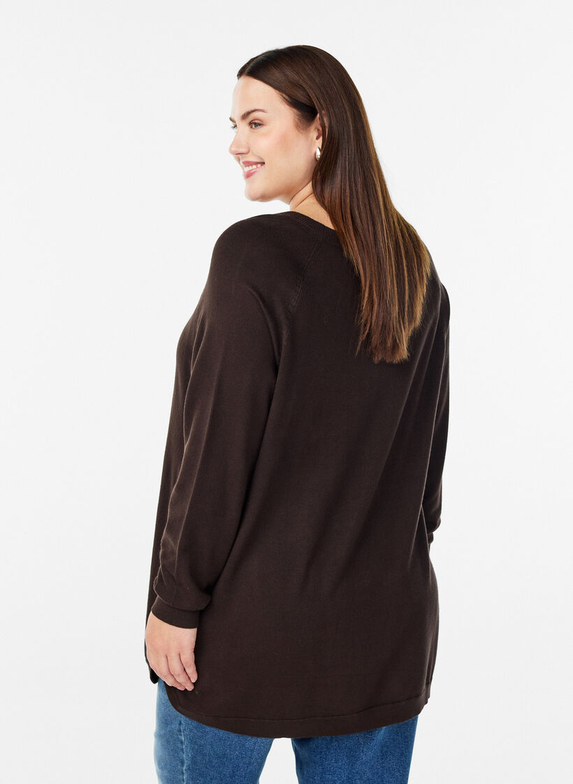 Strickbluse mit seitlichen Kn&ouml;pfen, Braun, Model image number 2