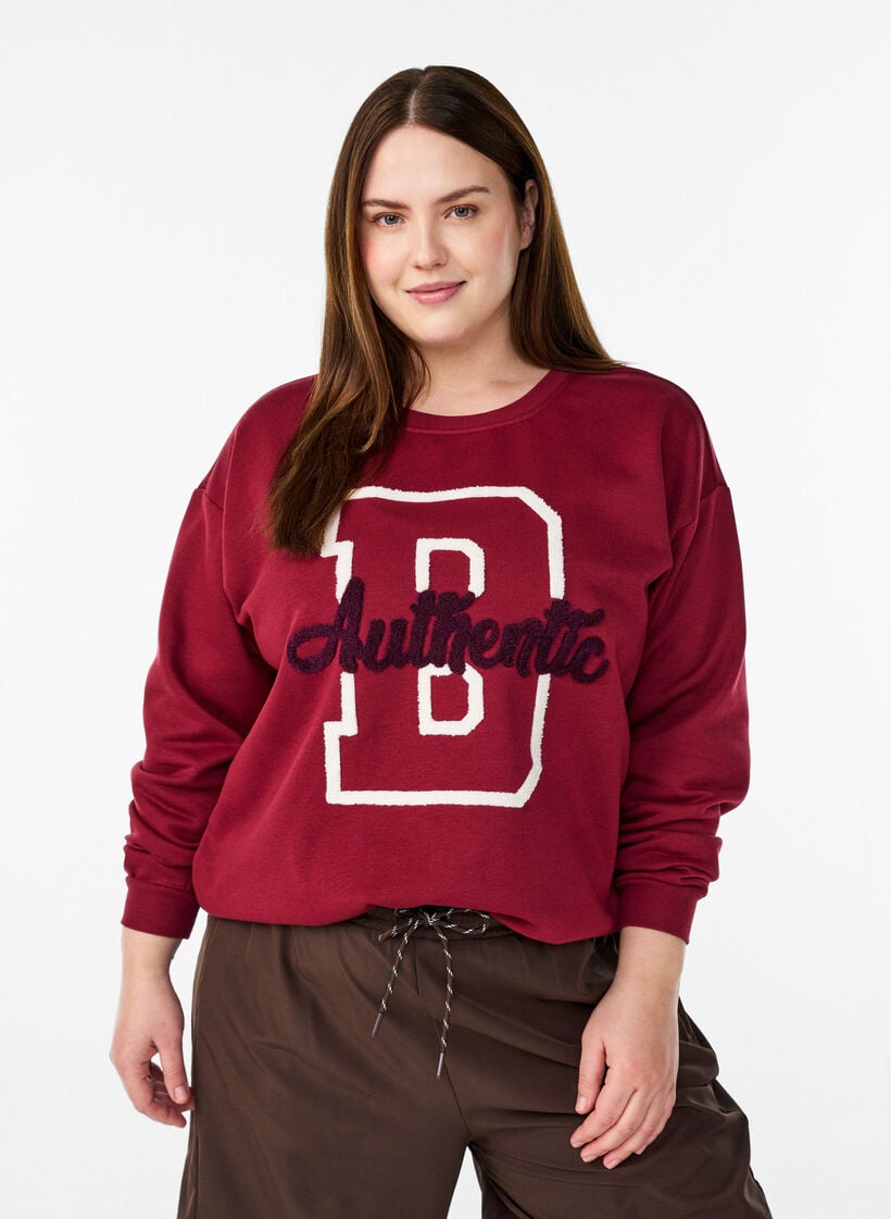 Sweatshirt mit Motiv auf der Vorderseite, Dunkles Bordeaux, Model image number 0