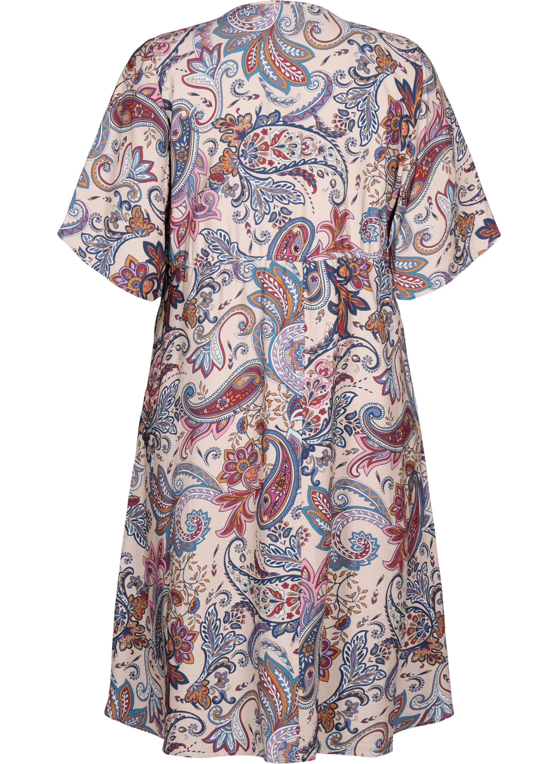 Zizzi Kurz&auml;rmliges Viskosekleid im Paisley-Print, Sand Do. Paisley AOP, Packshot image number 1