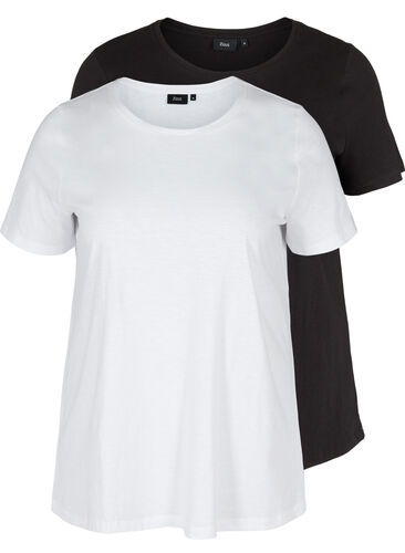 2er Pack kurzarm T-Shirts aus Baumwolle, Black/Bright White, Packshot image number 0