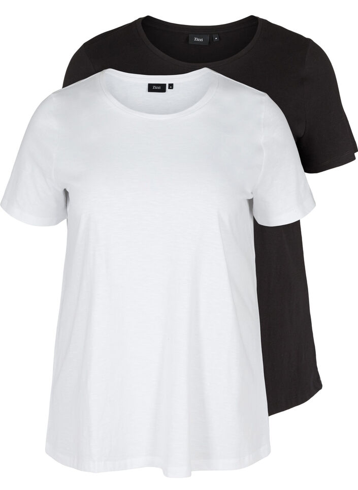 2er Pack kurzarm T-Shirts aus Baumwolle, Black/Bright White, Packshot