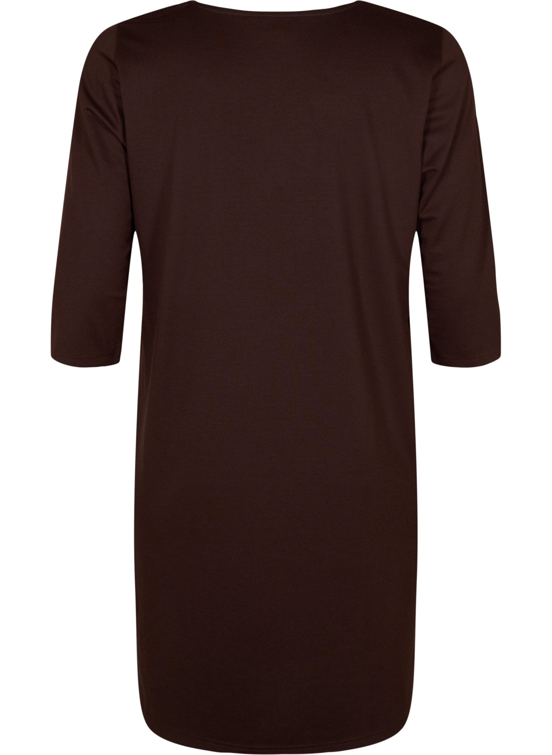 Zizzi Einfarbiges Kleid mit V-Ausschnitt und 3/4 &Auml;rmeln, Coffee Bean, Packshot image number 1