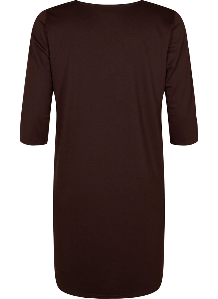 Einfarbiges Kleid mit V-Ausschnitt und 3/4 Ärmeln, Coffee Bean, Packshot image number 1