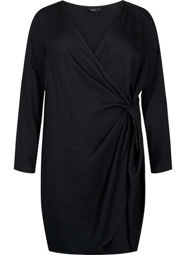 Langärmeliges Wickelkleid aus Viskose, Black, Packshot image number 0