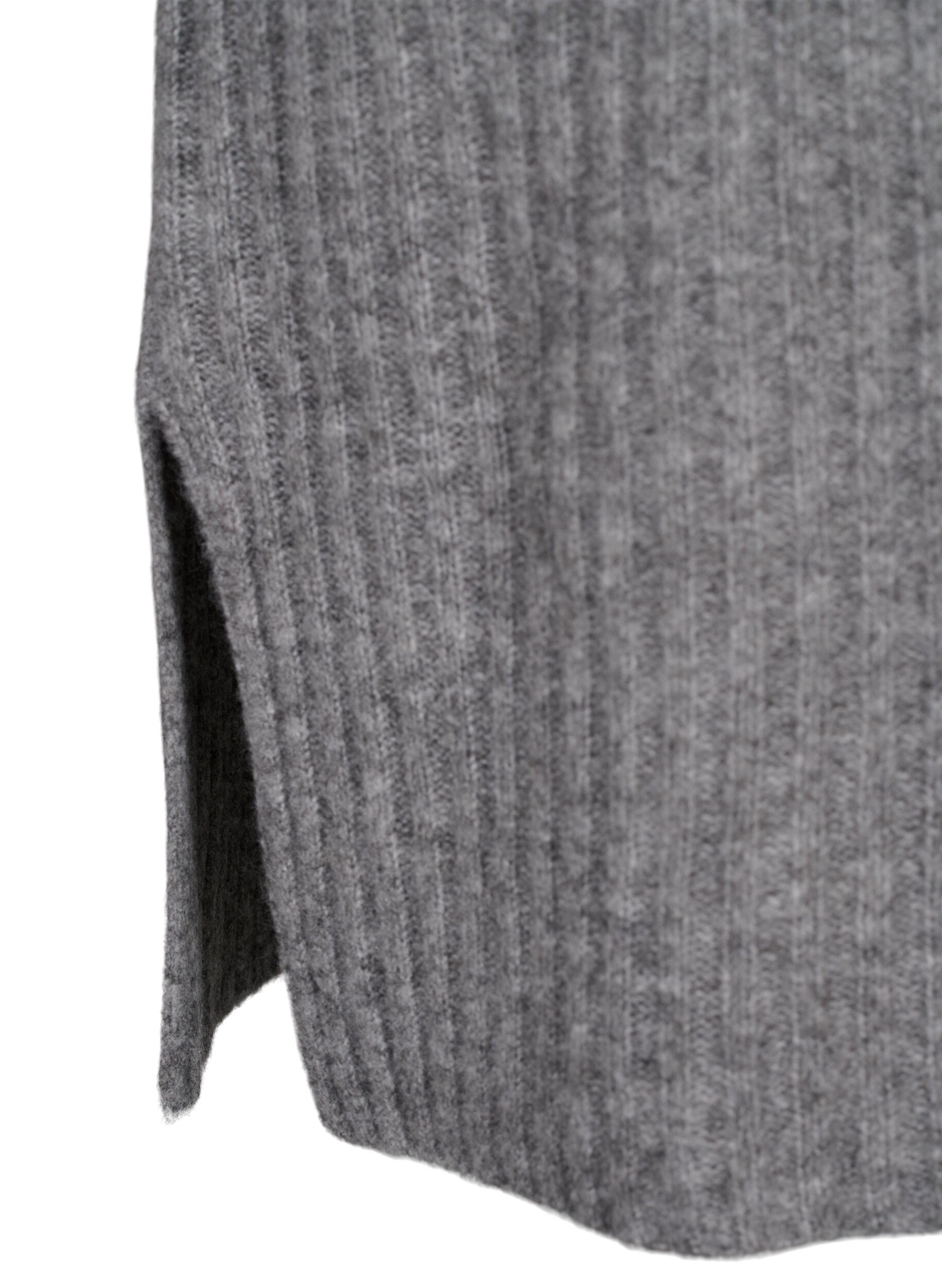 Zizzi Rippstrickkleid mit Schlitz, Light Grey Melange, Packshot image number 3