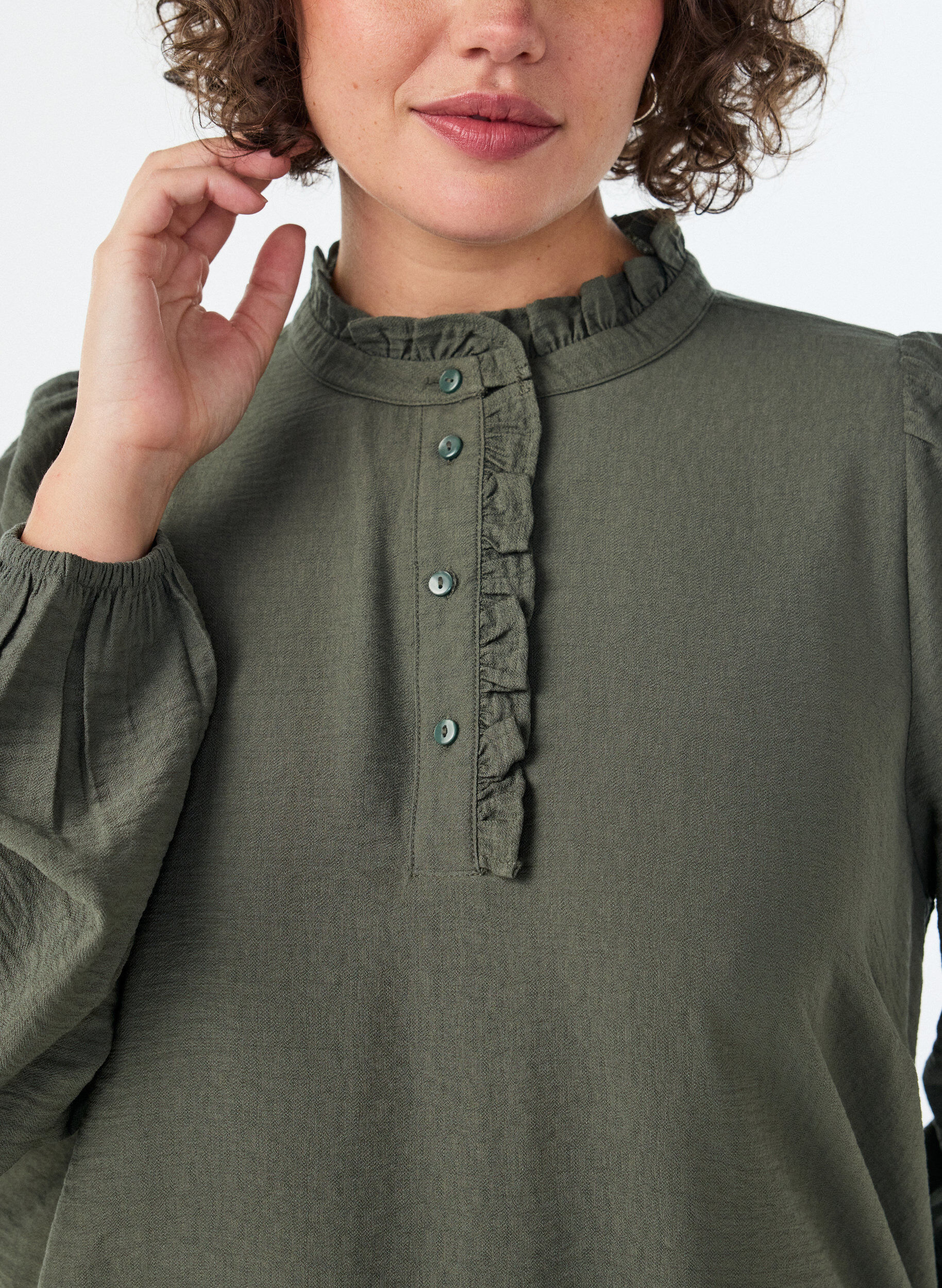 ZizziTunika aus Viskose mit R&uuml;schen und Kn&ouml;pfen, Gr&uuml;n, Model image number 3