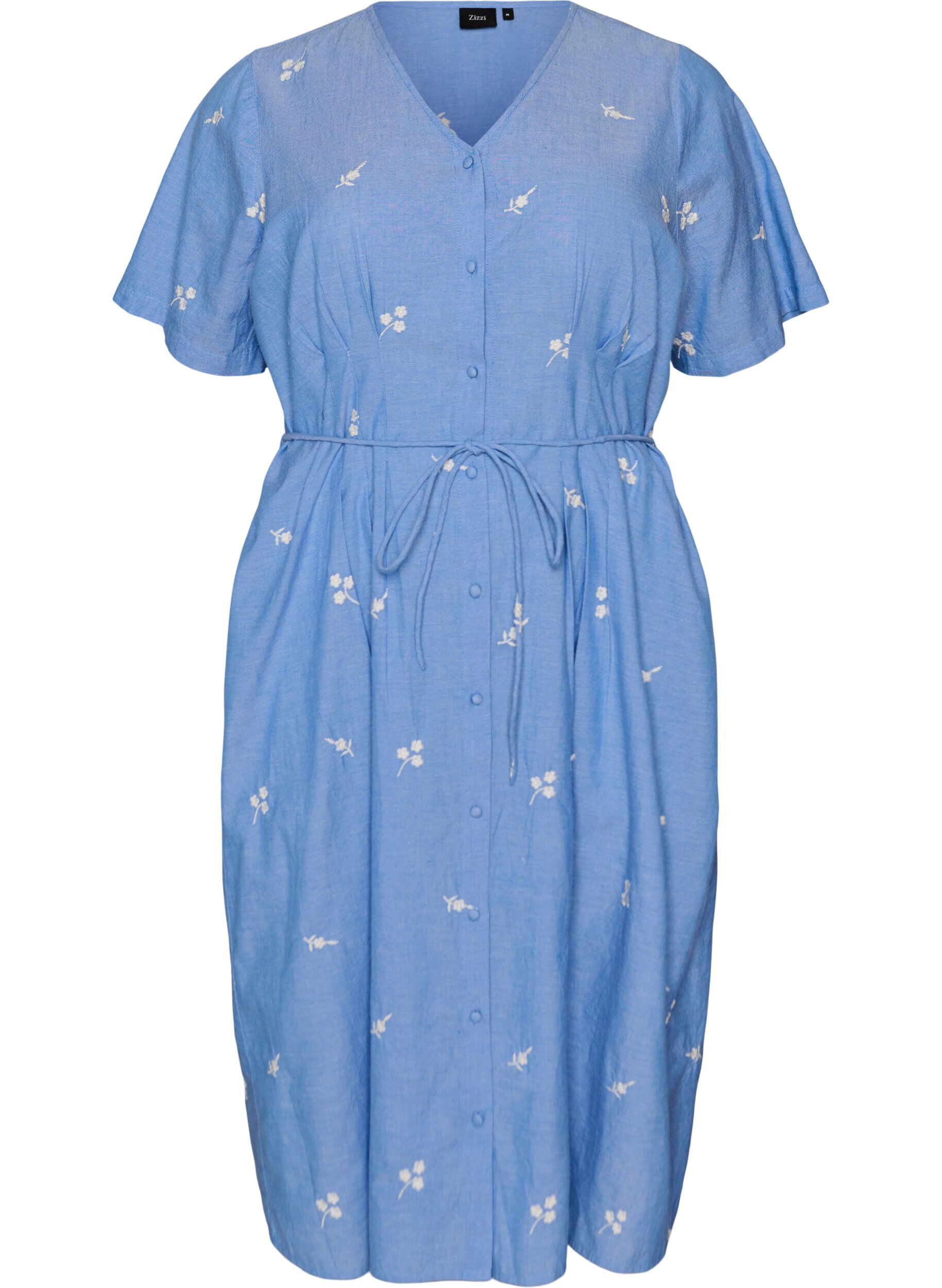 Hemdblusenkleid aus Baumwolle mit gestickten Blumen