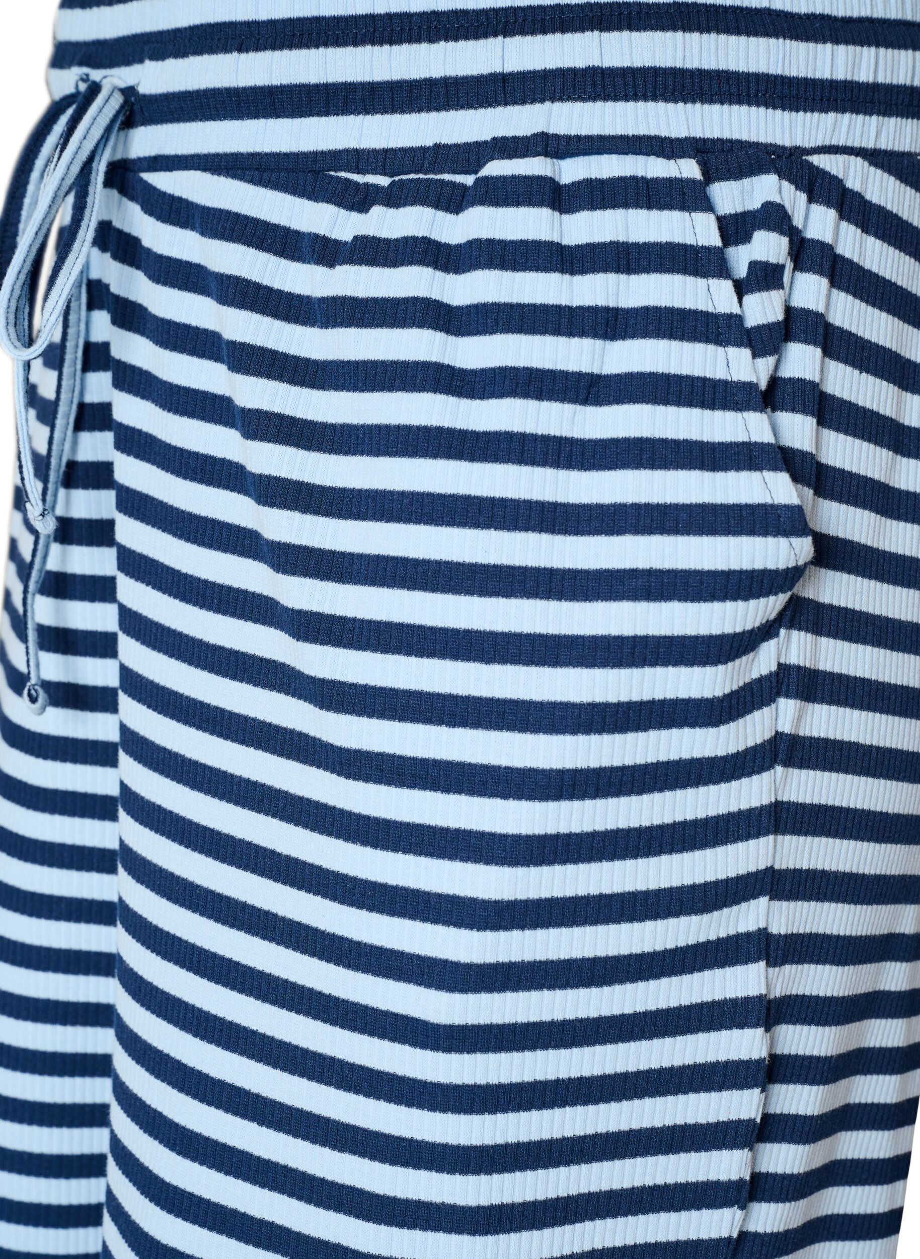 ZizziGestreifte Schlafanzughose mit hoher Taille und weiten Beinen, Blau, Packshot image number 2